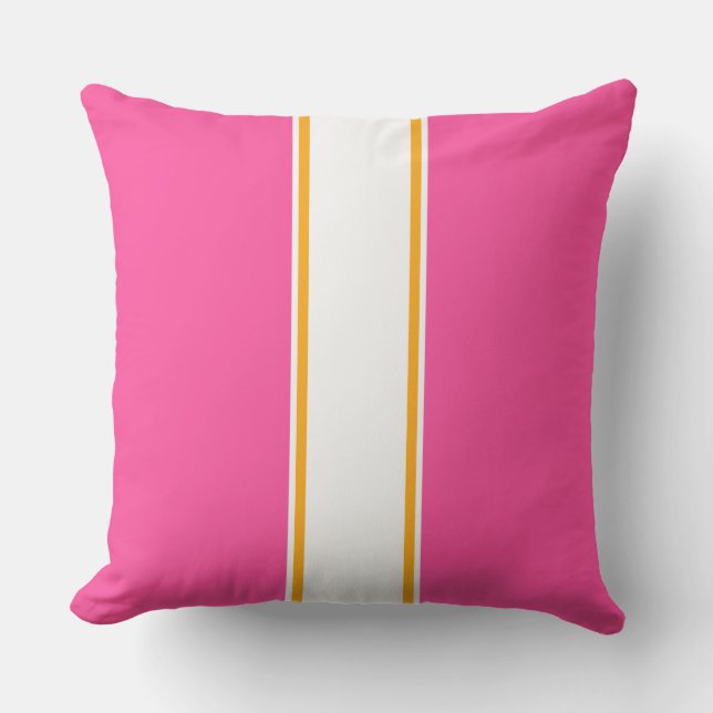 Leuk Helder Roze Wit Gouden Gele Racing Stripes Buitenkussen (Voorkant)