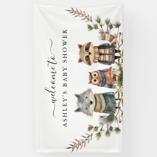 Leuk herfst bos | Baby shower welkomstbanner Spandoek (Verticaal)