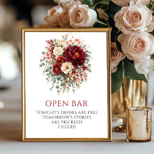 Leuk Herfst Marsala Bloemstuk Open Bar Tafelkaartj Poster