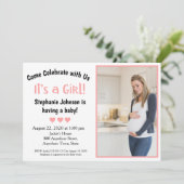 Leuk Het is een meisje Baby Shower Roze harten Fot Kaart (Staand voorkant)