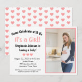 Leuk Het is een meisje Baby Shower Roze harten Fot Kaart (Voorkant / Achterkant)