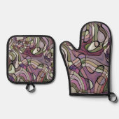 Leuk Hip Paarse Violet Zwart Mozaïek Kunstpatroon Ovenwant & Pannenlap Set (Voorkant)