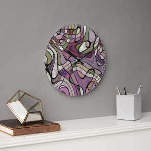 Leuk hippa paars violet zwart mozaïek popart grote klok
