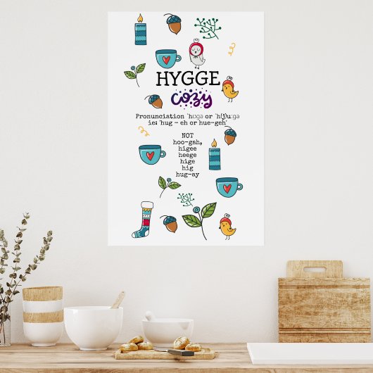 Leuk Hoe zeg je HYGGE Lustige Gezellige Volkskunst Poster (Keuken)