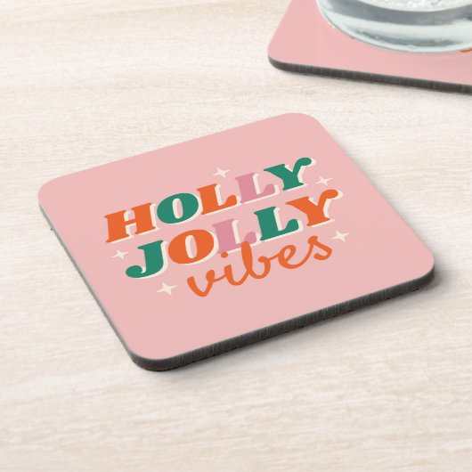 Leuk Holly Jolly Vibes kerstontwerp Bier Onderzetter (Linkerzijde)