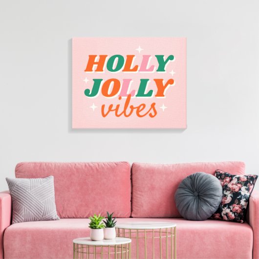 Leuk Holly Jolly Vibes kerstontwerp Canvas Afdruk (Insitu (Woonkamer))
