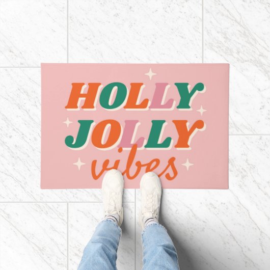 Leuk Holly Jolly Vibes kerstontwerp Deurmat (Binnen)