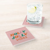 Leuk Holly Jolly Vibes kerstontwerp Glazen Onderzetter (Schuin)