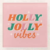 Leuk Holly Jolly Vibes kerstontwerp Glazen Onderzetter (Voorkant)
