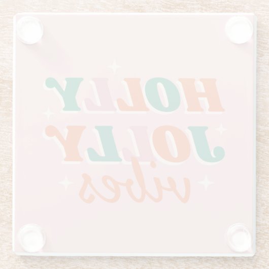 Leuk Holly Jolly Vibes kerstontwerp Glazen Onderzetter (Achterkant)