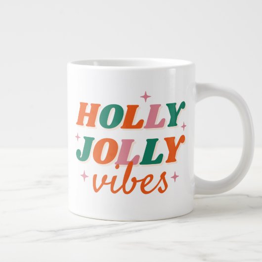 Leuk Holly Jolly Vibes kerstontwerp Grote Koffiekop (Rechts)