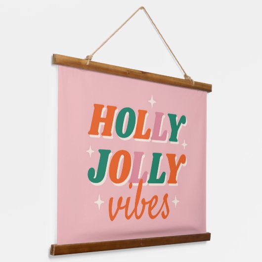 Leuk Holly Jolly Vibes kerstontwerp Hangend Wandkleed (Gebogen)