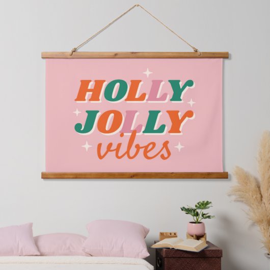 Leuk Holly Jolly Vibes kerstontwerp Hangend Wandkleed (Slaapkamer)