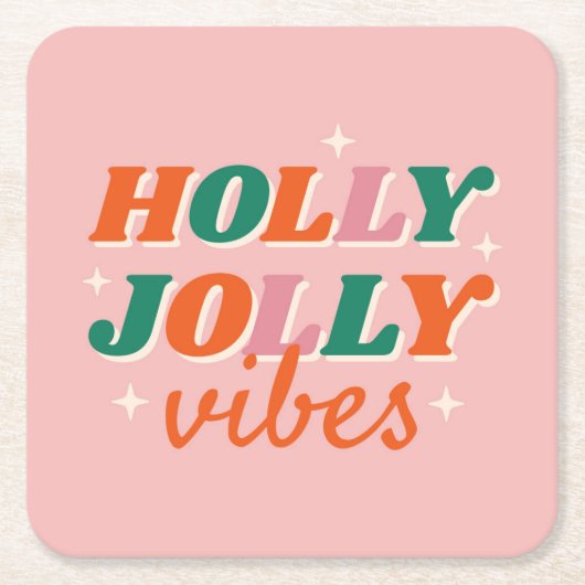 Leuk Holly Jolly Vibes kerstontwerp Kartonnen Onderzetters (Voorkant)