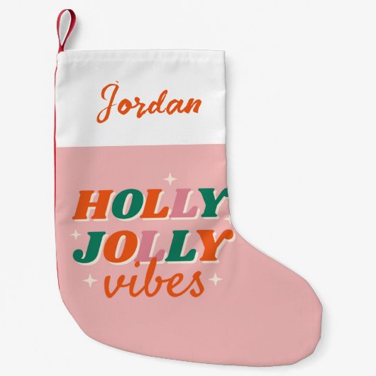 Leuk Holly Jolly Vibes kerstontwerp Kleine Kerstsok (Voorkant)
