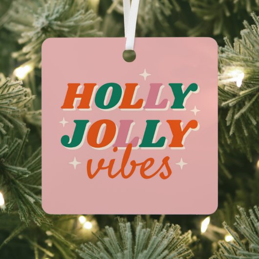 Leuk Holly Jolly Vibes kerstontwerp Metalen Ornament (Insitu)