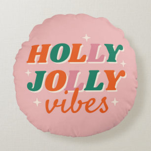 Leuk Holly Jolly Vibes kerstontwerp Rond Kussen