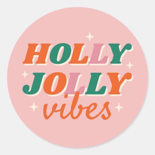 Leuk Holly Jolly Vibes kerstontwerp Ronde Sticker (Voorkant)