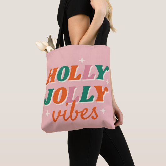 Leuk Holly Jolly Vibes kerstontwerp Tote Bag (Dichtbij)