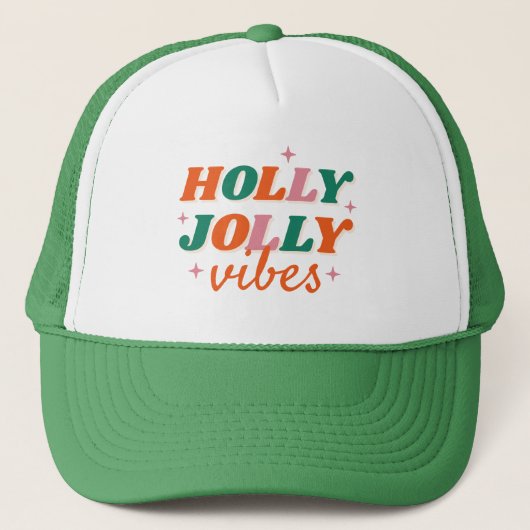 Leuk Holly Jolly Vibes kerstontwerp Trucker Pet (Voorkant)