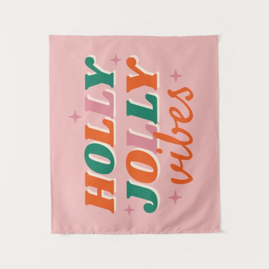 Leuk Holly Jolly Vibes kerstontwerp Wandkleed (Voorkant)
