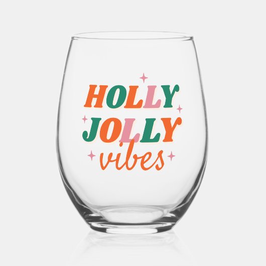 Leuk Holly Jolly Vibes kerstontwerp Wijnglas Zonder Voet (Voorkant)