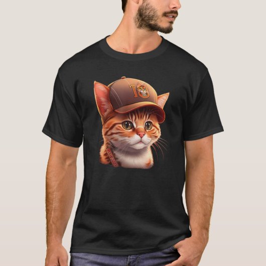 Leuk honkbal Pet dragen kat T-shirt (Voorkant)