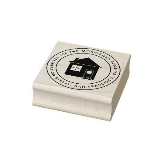 Leuk huis ronde familienaam & retour adres rubberstempel (Stempel)