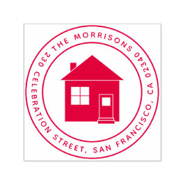 Leuk huis ronde familienaam & retour adres  zelfinktende stempel