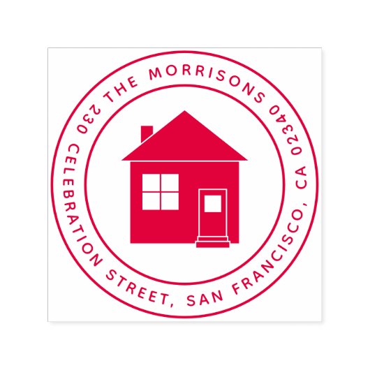 Leuk huis ronde familienaam & retour adres  zelfinktende stempel (Design)