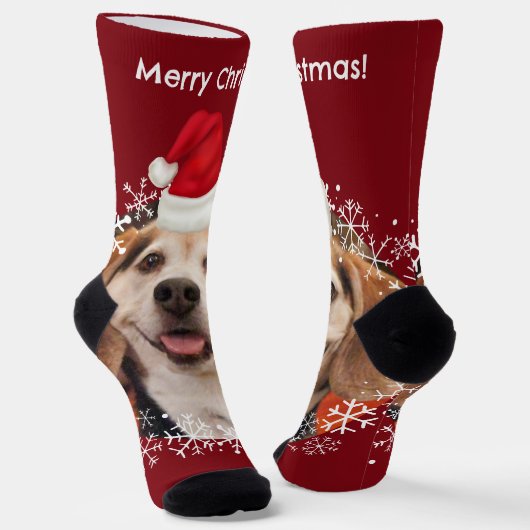 Leuk huisdier foto rode kerstmuts vrolijk kerstfee sokken (Gebogen)