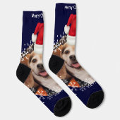 Leuk huisdier foto Santa hoed blauw Kerstmis Sokken (Rechts)