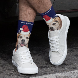 Leuk huisdier foto Santa hoed blauw Kerstmis Sokken