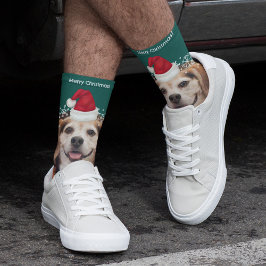 Leuk huisdier foto Santa hoed groen Kerstmis Sokken