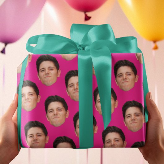 Leuk huisdier gezicht foto heet roze cadeau wrappi cadeaupapier