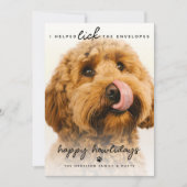 Leuk huisdier likte de enveloppen | Foto van Kerst Feestdagenkaart (Voorkant)