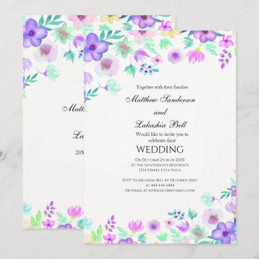 Leuk huwelijk met bloemen Uitnodiging (Voorkant / Achterkant)