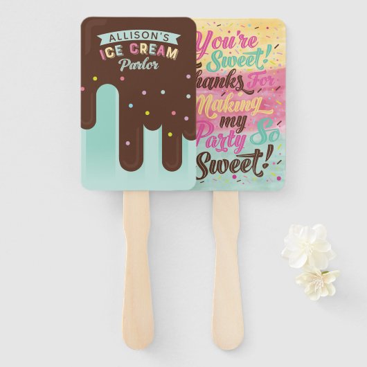 Leuk Ice Cream Blauwgroen Popsicle Treat Verjaarda Handwaaier (Voorkant en achterkant)