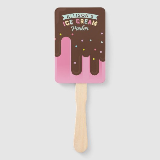 Leuk Ice Cream Roze Popsicle Treat Verjaardagsfees Handwaaier (Voorkant)