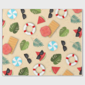 Leuk illustratief zomerstrand verjaardagsfeestje K Cadeaupapier (Vlak)