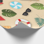 Leuk illustratief zomerstrand verjaardagsfeestje K Cadeaupapier (Hoek)