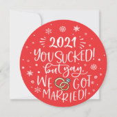 Leuk ironisch dat we getrouwd zijn elepement foto feestdagenkaart (Voorkant)