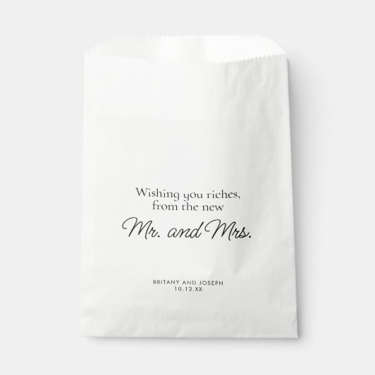 Leuk je rijkdom te wensen zwart wit bruiloft bedankzakje (Voorkant)