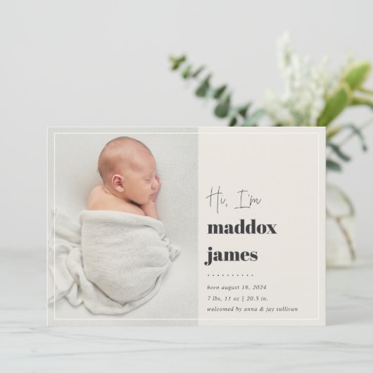 Leuk je te ontmoeten | Moderne fotogeboorte Aankondiging (Staand voorkant)