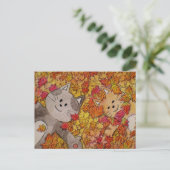 Leuk Kat Briefkaart voor Herfst "Spring in Herfst" (Staand voorkant)