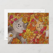 Leuk Kat Briefkaart voor Herfst "Spring in Herfst" (Voorkant / Achterkant)