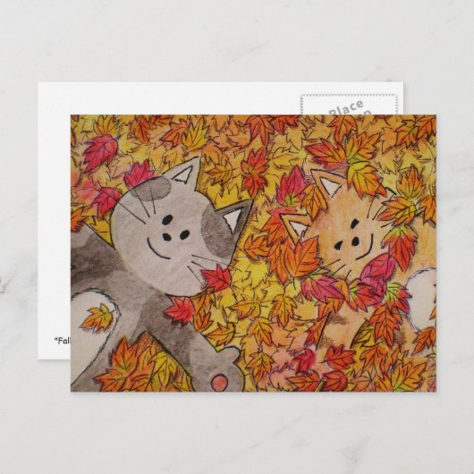 Leuk Kat Briefkaart voor Herfst "Spring in Herfst" (Voorkant / Achterkant)