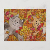 Leuk Kat Briefkaart voor Herfst "Spring in Herfst" (Voorkant)