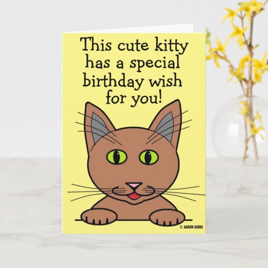 Leuk Kat Grappige Pun Verjaardag Kaart (Gele Bloem)