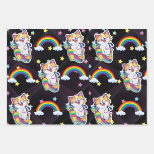 Leuk kat inpakpapier Regenboog en kleurrijke vlek Vel
